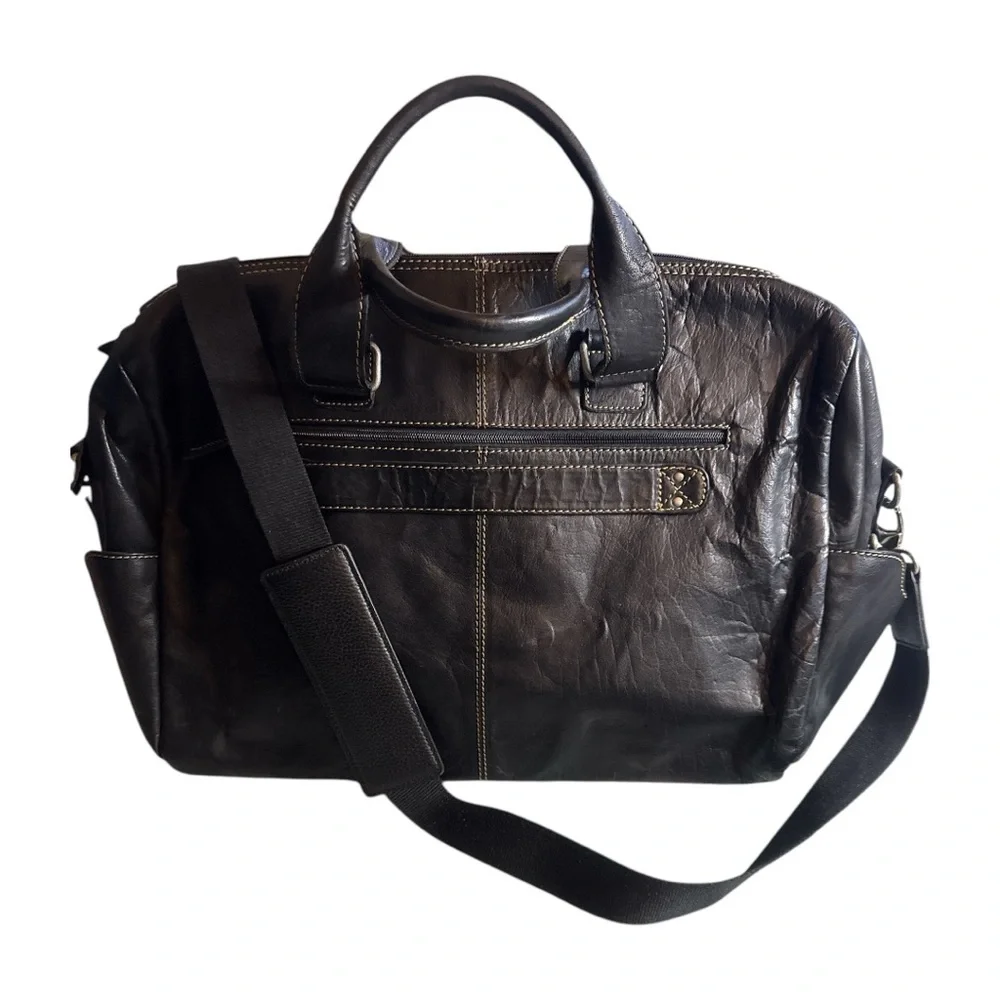 Jack Georges Spacious Voyager Black Leather Duffel Bag